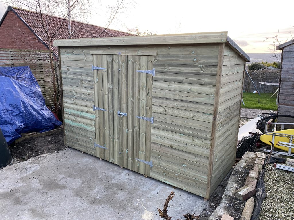 4x8 shed with double doors and a pent roof